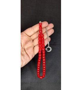 ÇUBUK KEHRİBAR TESBİH KIRMIZI RENK KAPSÜL KESİM T-452 (Çok Renkli)