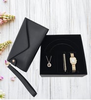 Trend Kadın Cüzdan & Metal Gold Kadın Saati & Kadın Bileklik & 100 Dilde Seni Seviyorum Kolye Hediye Seti