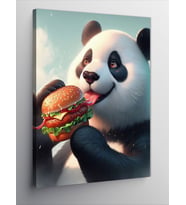 Kanvas Tablo Hamburger Yiyen Sevimli Panda