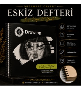 Dreamart Galery Eskiz Defteri 20X20 cm 50 Yaprak Bej Kağıt Spiralli Sert Kapak Karakalem Çizim Defteri