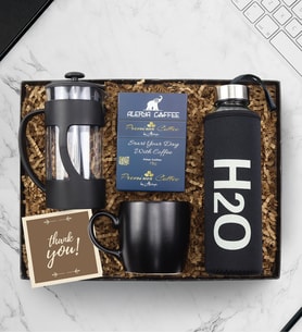 500 Ml Siyah Su Matarası & Alerya Premium Filtre Kahve & Siyah French Press & Siyah Kupa Hediye Seti