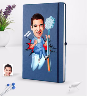 BK Gift Kişiye Özel Erkek Diş Hekimi Karikatürlü Lacivert Termo Deri Defter 16x24cm Model 2