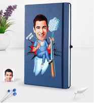 BK Gift Kişiye Özel Erkek Diş Hekimi Karikatürlü Lacivert Termo Deri Defter 16x24cm Model 2