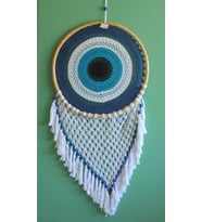 Rattan Çerçeveli Göz/Nazarlık Şeklinde Mavi Düş Kapanı Dreamcatcher