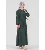Şura Fitilli Tesettür Elbise-Yeşil
