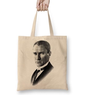 Mustafa Kemal Atatürk 02 Bez Çanta Uzun Saplı