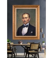 Altın Varaklı Çerçeveli Paspartulu Atatürk Tablo nh121 (Gold)
