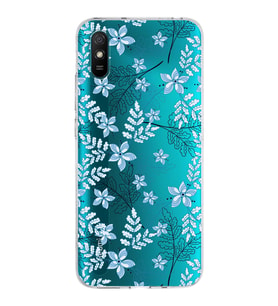 Xiaomi Redmi 9A Uyumlu Kapak Floral Mavi Tasarımlı Şeffaf Silikon Kılıf