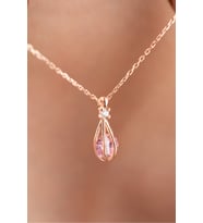 925 Ayar Pembe Zirkon Taşlı Balon Tasarım Gümüş Kolye