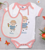 BK Kids Kişiye Özel İsimli Pembe Bebek Body Zıbın ve Mama Önlüğü Hediye Seti-22
