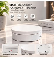 12 cm 360° Döner Ürün Çekim Platformu – Pilli & Elektrikli Çalışan Beyaz
