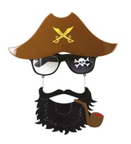 Kahve Renk Şapkalı Siyah Sakallı Pipolu Jack Sparrow Denizci Korsan Gözlüğü 24x25 cm