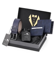 Polo Air Erkek Damat Çeyiz Kutulu 4'lü Profesyonel Koleksiyon Set Kemer, Cüzdan, Kartlık, Parfüm P-DMT-0009 (Lacivert)