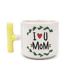 I Love You Mom Baskılı Sarı Kulplu T Kupa