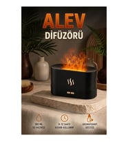 180 ML Ultrasonik Aroma Difüzörü – Dekoratif Alev Efektli Siyah Hava Nemlendirici