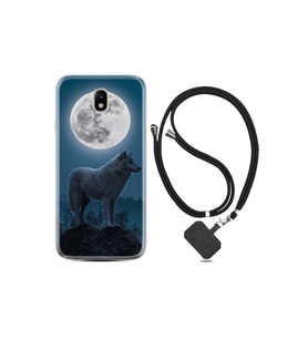 Samsung Galaxy J7 Pro Kılıf Resimli Desenli Silikon Boyun Askılı Moon Wolf 1820