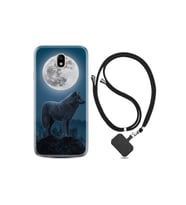 Samsung Galaxy J7 Pro Kılıf Resimli Desenli Silikon Boyun Askılı Moon Wolf 1820