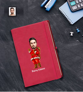 Kişiye Özel Yılbaşı Erkek Karikatürlü Kırmızı Defter Model-14