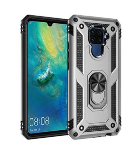 Huawei Mate 30 Lite Kılıf Metal For Car Yüzüklü Standlı Military Ring Serisi (Gümüş)