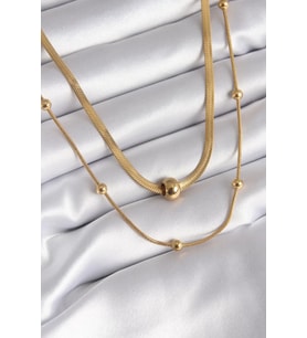 316L Çelik Gold Renk İtalyan Zincir Model Topçuk Detay Kadın Kolye - TJ-BKO8312