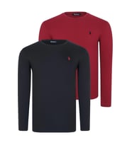 İKİLİ SET T8588 DEWBERRY YUVARLAK YAKA ERKEK SWEATSHIRT-SİYAH-BORDO