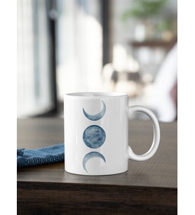 Kio Tasarım Kio Tasarım Ay Dolunay Yarımay Mavi Renkli Baskılı Kahve Çay Kupası Kupa Beyaz Porselen Mug Sevgililer-İş Arkadaşı-Doğum-Günü Hediyesi Hediye