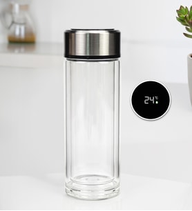 Derece Göstergeli Çift Cidarlı 300ml Cam Matara