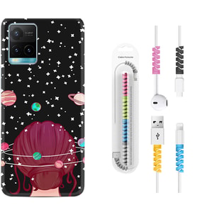 Vivo Y11S Y21S Y20 Y20S Y70 Kılıf Kablo Koruma Spiral Silikon Space Woman 1311