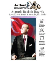 Atatürk Baskılı Türk Bayrağı 150x225 cm 1 Paket Dijital Baskı Bayraklı Atatürk Posteri Raşel Kumaş İç ve Dış Ortama Uygundur (Çok Renkli)