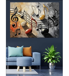 Renkli Notalar Modern Sanat Tablosu Dekoratif Kanvas - Mdf Ahşap Tablo