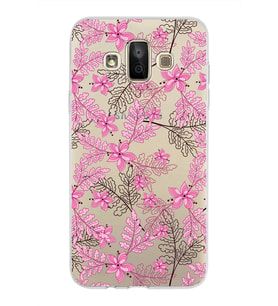 Samsung Galaxy J7 Duo Kapak Floral Pembe Tasarımlı Şeffaf Silikon Kılıf