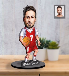 Kişiye Özel Basketbolcu Karikatürlü İki Katmanlı Ahşap Biblo Bay-2-Eco