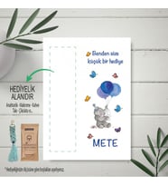 Hediyelik Kart - Mavi Balonlu Fil Tasarım Doğum Günü Hatırası Makrome Anahtalık, Toka, Kurabiye, Kahve Kartı