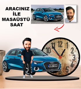 KİŞİYE ÖZEL TASARIMLI ERKEK KARİKATÜR KENDİ ARACINIZ İLE MASAÜSTÜ SAAT  M5