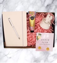 HEDİYE KUTUSU - DEFTER & KALEM & KAR KÜRESİ &  KREM  