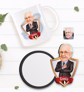 BK Gift Kişiye Özel Dede Karikatürlü Beyaz Kupa ve Ahşap Bardak Altlığı Hediye Seti-1