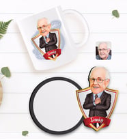 BK Gift Kişiye Özel Dede Karikatürlü Beyaz Kupa ve Ahşap Bardak Altlığı Hediye Seti-1