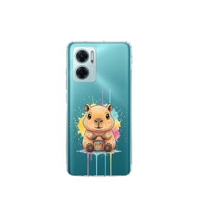 Redmi Note 11E ile Uyumlu Splash Kapibara Tasarımlı Şeffaf Silikon Kılıf