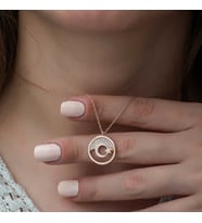 925 Ayar Gümüş Rose Ay Yıldız Kadın Gümüş Kolye (Gümüş-Beyaz)