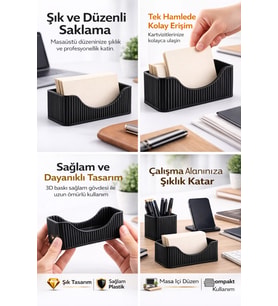 Şık Siyah Kartvizitlik – 3D Baskı Masaüstü Kartvizit Tutucu Organizer Ofis & Masa Düzenleyici