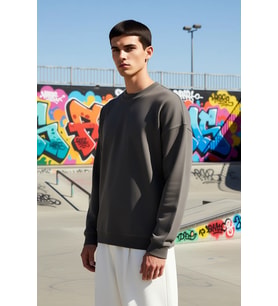 Erkek Bisiklet Yaka Düşük Kol Oversize Kalıp Sweatshirt Fonksiyonel Dayanıklı Kaliteli Şık