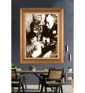 Altın Varaklı Çerçeveli Paspartulu Atatürk Tablo DC1224 (Gold)