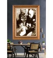 Altın Varaklı Çerçeveli Paspartulu Atatürk Tablo DC1224 (Gold)