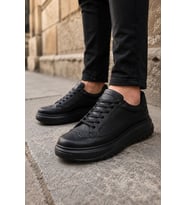 Ventoy Erkek Bağcıklı Cilt Günlük Sneaker Ayakkabı – Siyah