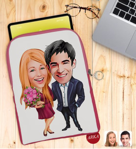 BK Gift Kişiye Özel Sevgililer Karikatürlü Taşınabilir Koruyucu Tablet Kılıfı & Organizer Çanta - Pembe-94