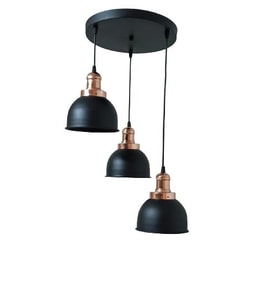 Dylight Retro Metal Siyah 3 lü Bakır Duylu Dekoratif Rustik Sarkıt Avize çap:30 cm