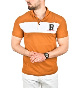 DeepSEA Erkek  Slim Fit Nefes Alan Pamuklu Kumaş Dar Kesim Kıvrılmaz Yaka Polo Yaka Tişört 2503019 (Taba)