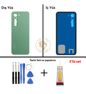 Infinix Hot 60 Pro Yeşil Uyumlu Arka Kapak + Yapıştırıcı ve Vida Seti Arka Cam Batarya Pil Kapağı