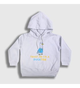 Presmono Unisex Çocuk Beyaz Trust Me Ducktor Ördek Hediye Doktor Kapüşonlu Sweatshirt 504631tt (Beyaz)