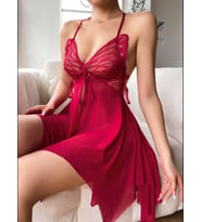 Fantezia Night Kadın Kırmızı Transparan Kelebek Detaylı Tül Fantezi Gecelik 2245